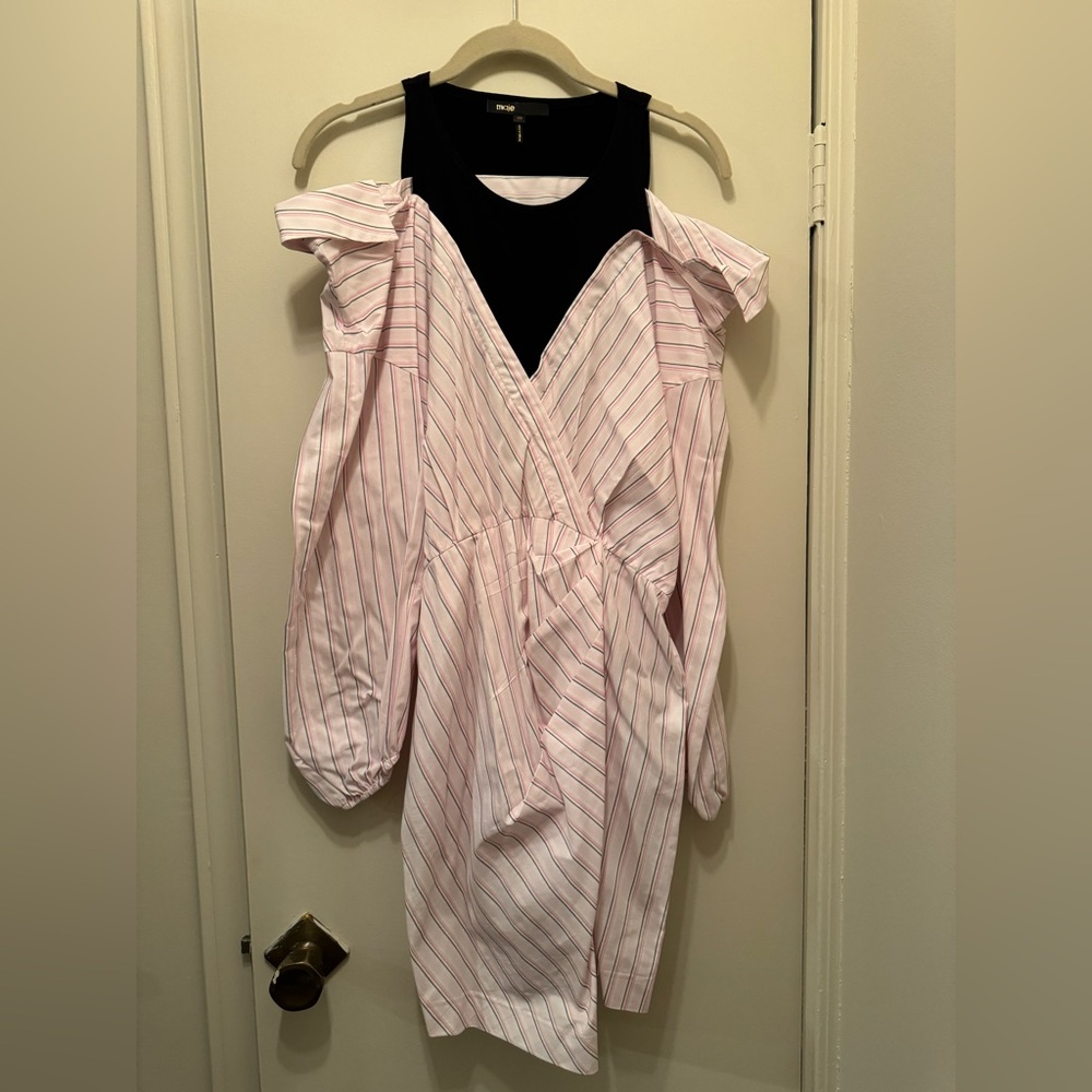 Maje striped pink off the shoulder mini dress